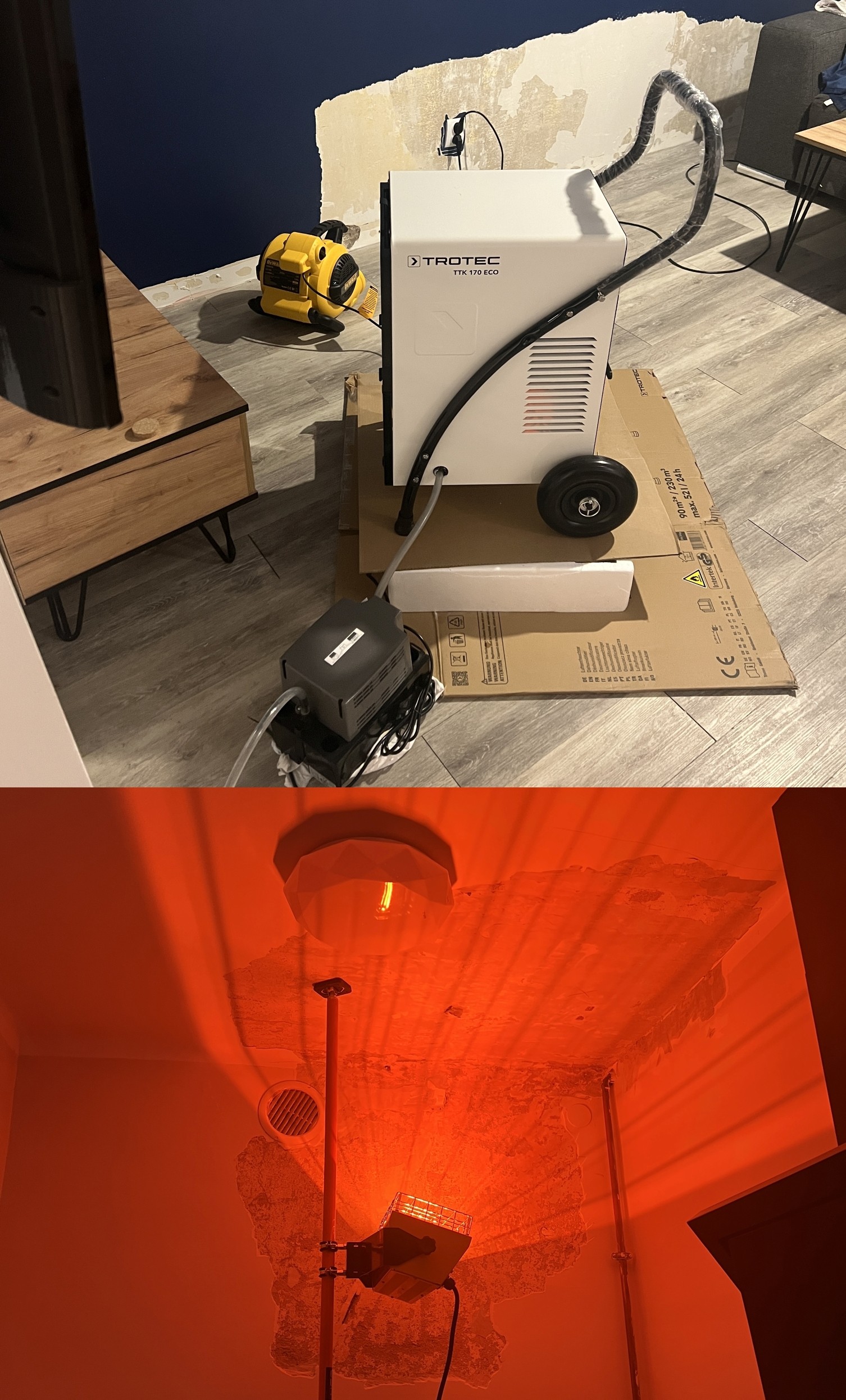 real photo of a man who sets machines to dry the walls